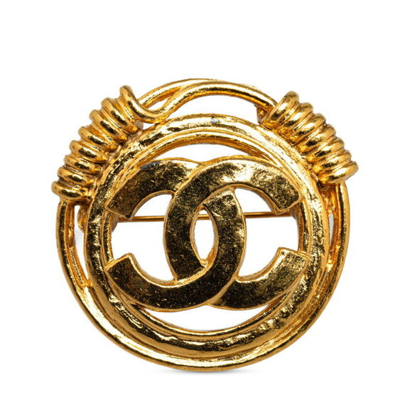 CHANEL Gold Logo Brooch
